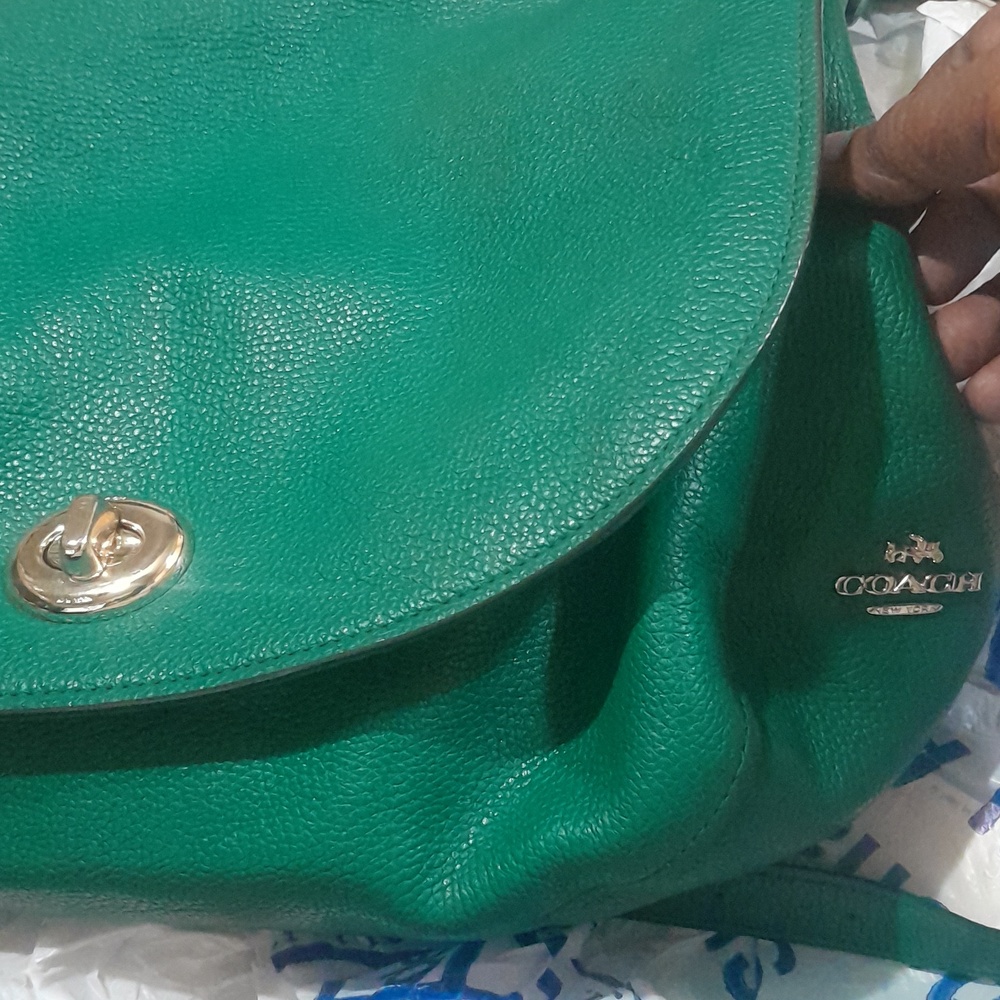 Coach Emerald Green Pebbled Leather Shoulder Bag - Picture 2 of 10